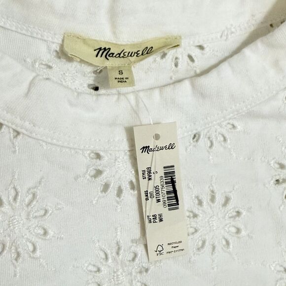 MADEWELL Embroidered Wide-Sleeve Boxy Tee S White Crewneck Floral NWT B31 - Picture 7 of 7